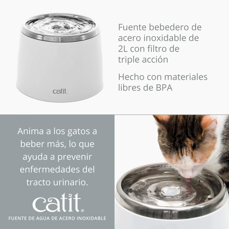 Bebedero tipo fuente Catit de acero inoxidable, capacidad 2 litros - Imagen 2