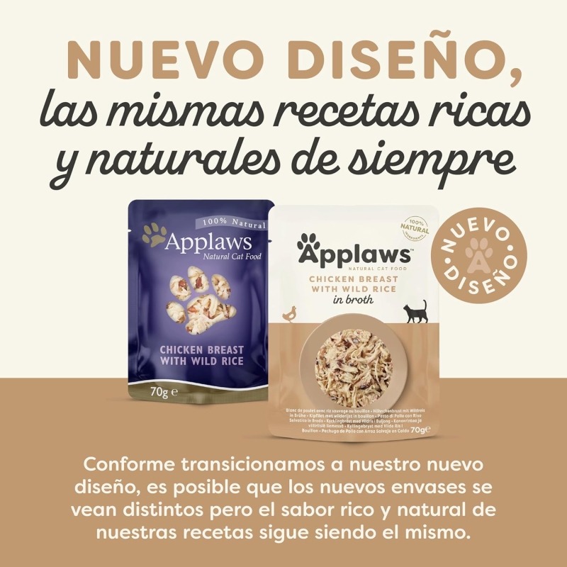 Comida húmeda Applaws 100% natural para gatos adultos, pollo con arroz salvaje - Imagen 2