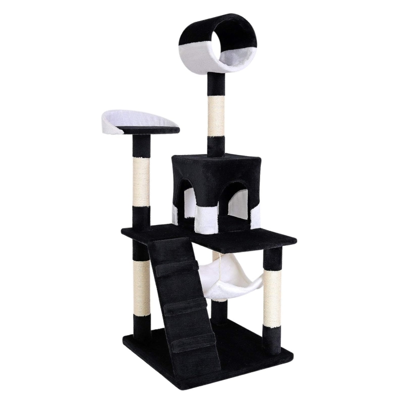 árbol rascador lionto para gatos - Árbol rascador lionto para gatos 133 cm, negro y blanco