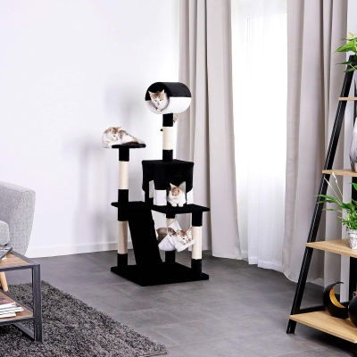 Árbol rascador lionto para gatos 133 cm, negro y blanco - vista 3