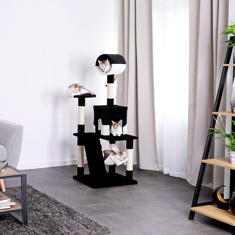 Árbol rascador lionto para gatos 133 cm, negro y blanco - vista 3