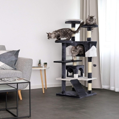 Árbol rascador para gatos lionto 130 cm gris y blanco - vista 3