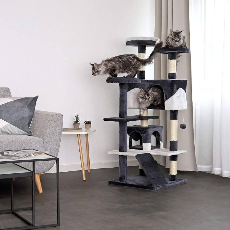 Árbol rascador para gatos lionto 130 cm gris y blanco - vista 3