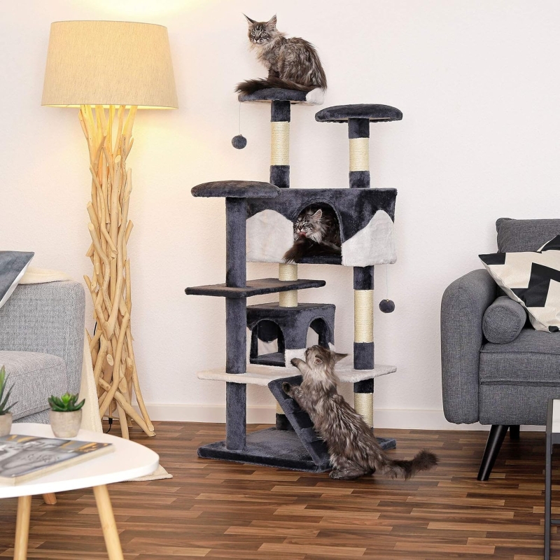 Árbol rascador para gatos lionto 130 cm gris y blanco - característica 4