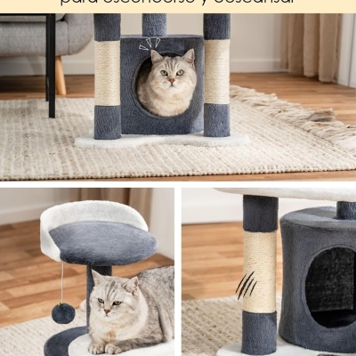 Árbol rascador para gatos lionto 65 cm en gris y blanco - característica 4