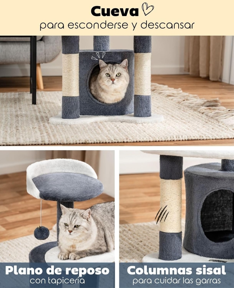 Árbol rascador para gatos lionto 65 cm en gris y blanco - característica 4