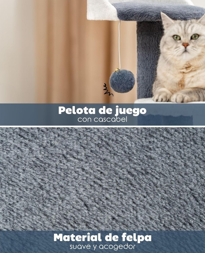 Árbol rascador para gatos lionto 65 cm en gris y blanco - imagen 5