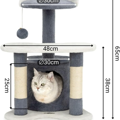 Árbol rascador para gatos lionto 65 cm en gris y blanco - detalle del producto