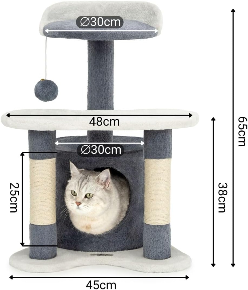 Árbol rascador para gatos lionto 65 cm en gris y blanco - detalle del producto