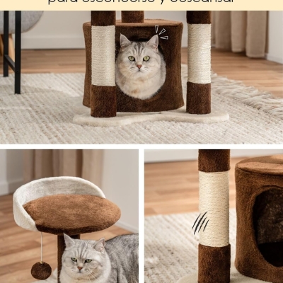 Árbol rascador para gatos lionto 65 cm en marrón y beige - característica 4