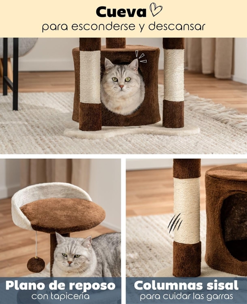 Árbol rascador para gatos lionto 65 cm en marrón y beige - característica 4
