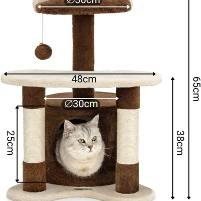 Árbol rascador para gatos lionto 65 cm en marrón y beige - detalle del producto
