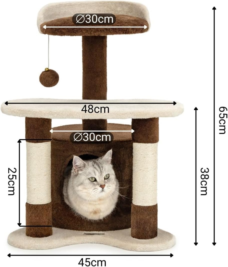 Árbol rascador para gatos lionto 65 cm en marrón y beige - detalle del producto