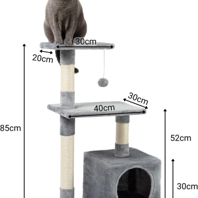 Árbol rascador para gatos lionto de 85 cm en gris claro - detalle del producto