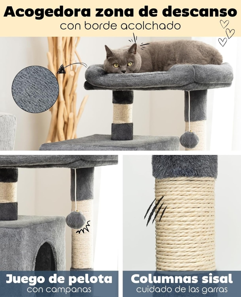 Árbol rascador para gatos resistente lionto gris oscuro 80 cm - característica 4