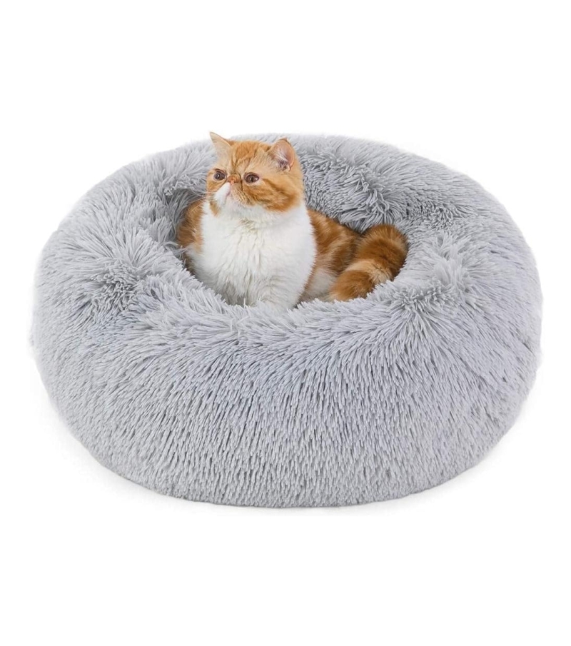 Cama antiestrés para gato y perro pequeño Bedsure de felpa lavable gris 50cm