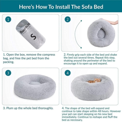 Cama antiestrés para gato y perro pequeño Bedsure de felpa lavable gris 50cm