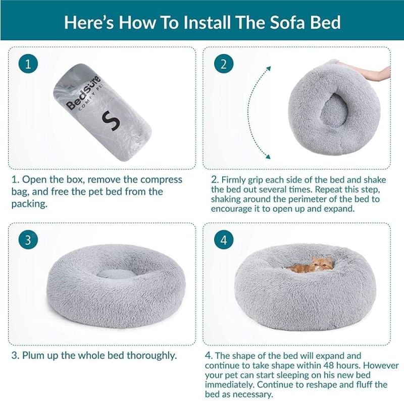 Cama antiestrés para gato y perro pequeño Bedsure de felpa lavable gris 50cm
