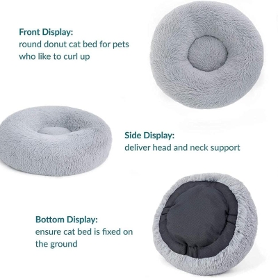Cama antiestrés para gato y perro pequeño Bedsure de felpa lavable gris 50cm