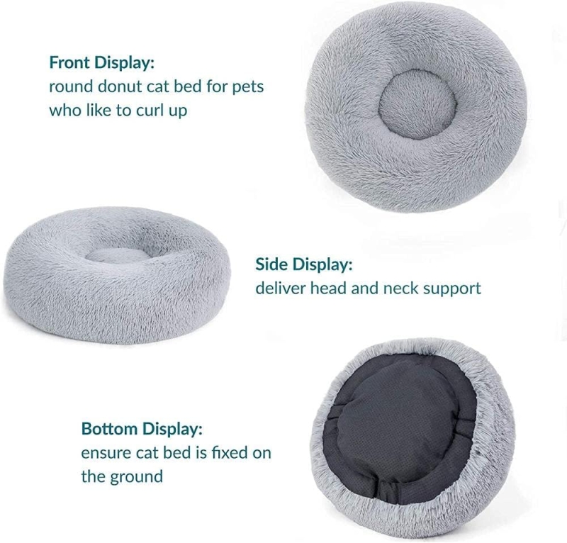 Cama antiestrés para gato y perro pequeño Bedsure de felpa lavable gris 50cm