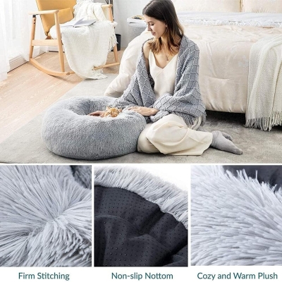 Cama antiestrés para gato y perro pequeño Bedsure de felpa lavable gris 50cm