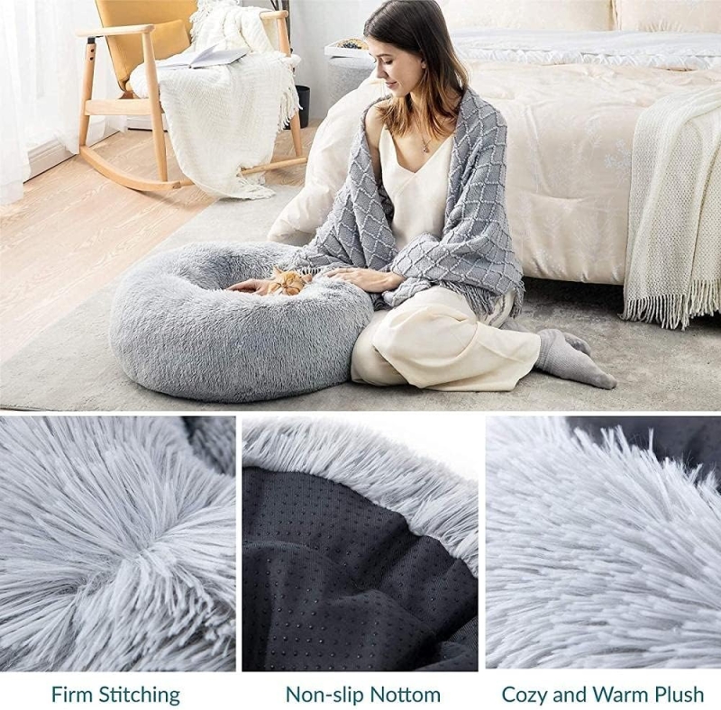 Cama antiestrés para gato y perro pequeño Bedsure de felpa lavable gris 50cm