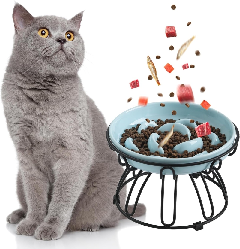 comedero gato antivoracidad cerámico - Comedero gato antivoracidad cerámico con soporte metálico antideslizante