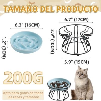Comedero gato antivoracidad cerámico con soporte metálico antideslizante - vista 3