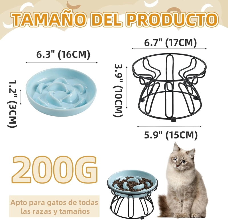 Comedero gato antivoracidad cerámico con soporte metálico antideslizante - vista 3