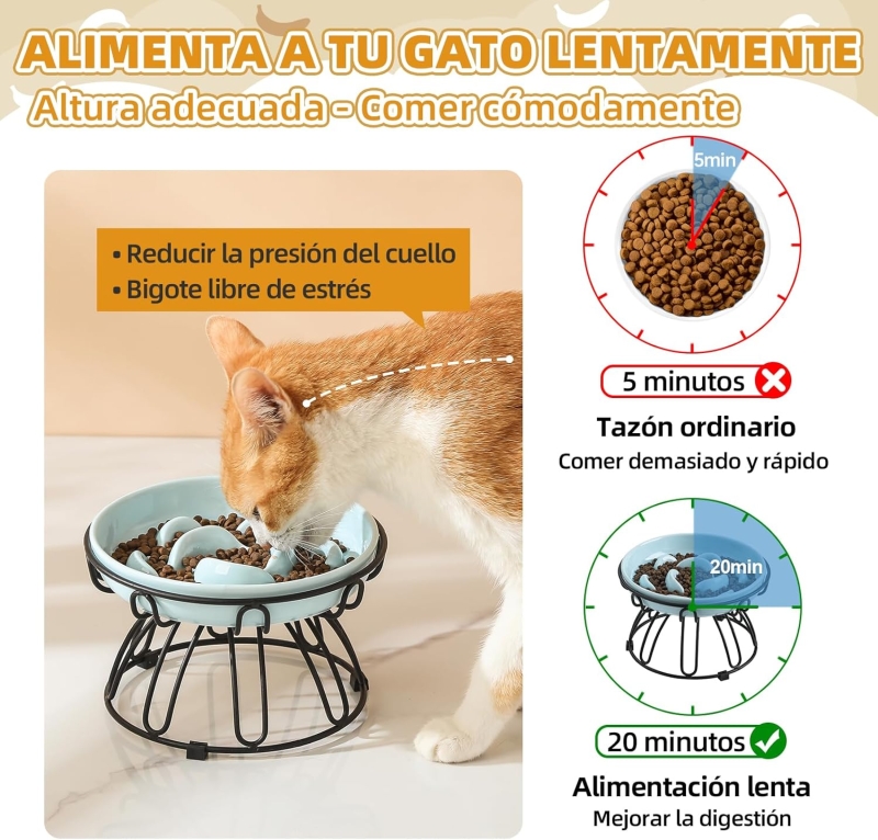 Comedero gato antivoracidad cerámico con soporte metálico antideslizante - característica 4