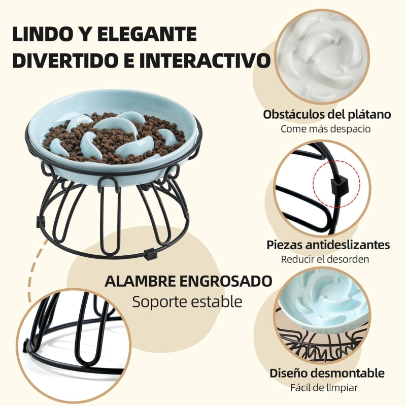 Comedero gato antivoracidad cerámico con soporte metálico antideslizante - imagen 5