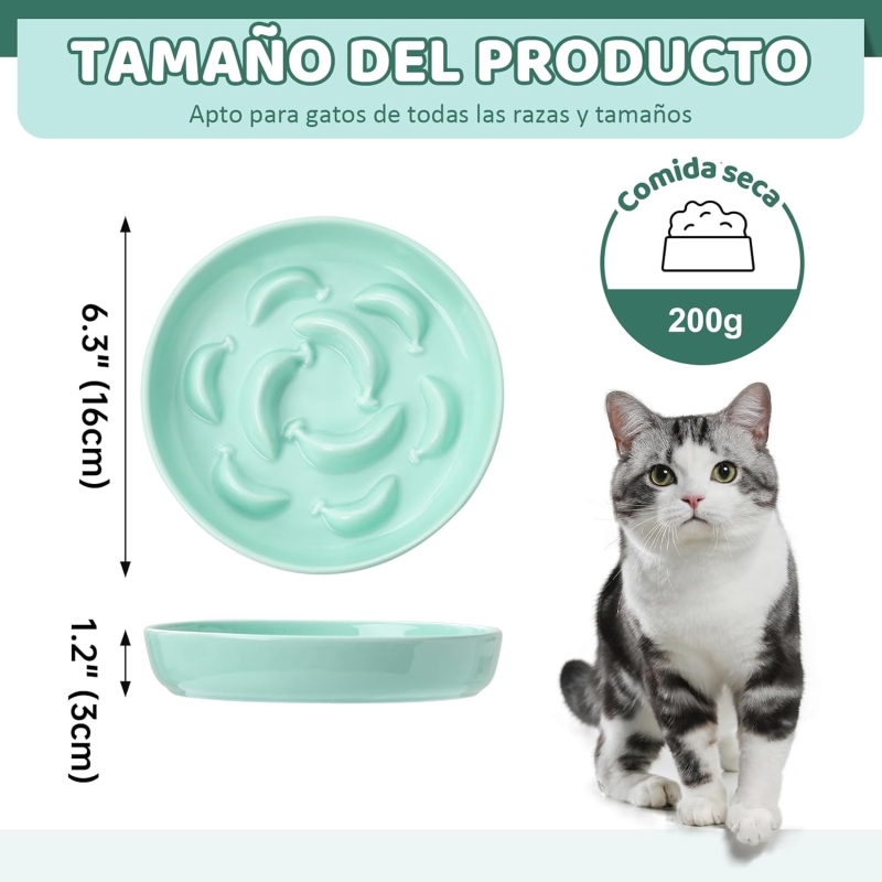Comedero gato antivoracidad de cerámica menta verde 16 x 3 cm - vista 3