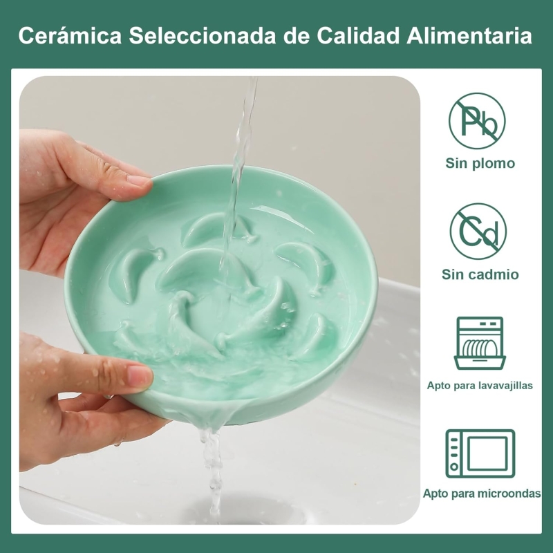 Comedero gato antivoracidad de cerámica menta verde 16 x 3 cm - detalle del producto