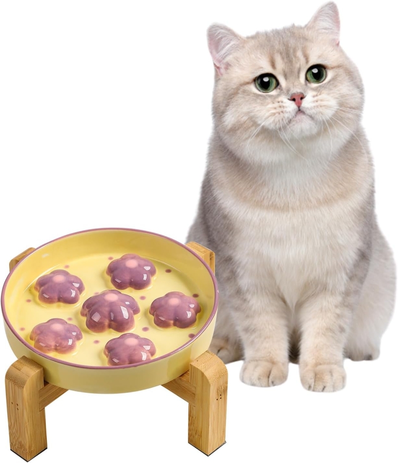 comedero gato antivoracidad elevado - Comedero gato antivoracidad elevado con soporte de bambú antideslizante
