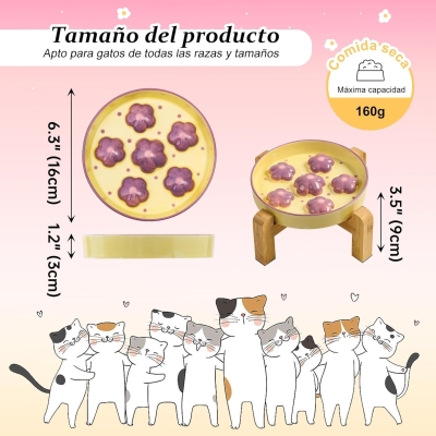 Comedero gato antivoracidad elevado con soporte de bambú antideslizante - vista 3