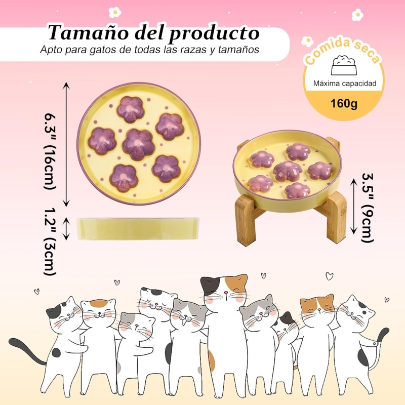 Comedero gato antivoracidad elevado con soporte de bambú antideslizante - vista 3