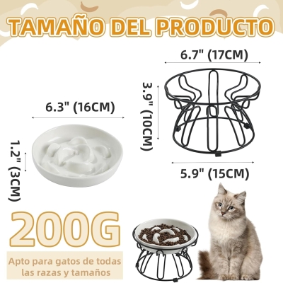 Comedero gato antivoracidad elevado con soporte metálico antideslizante - vista 3