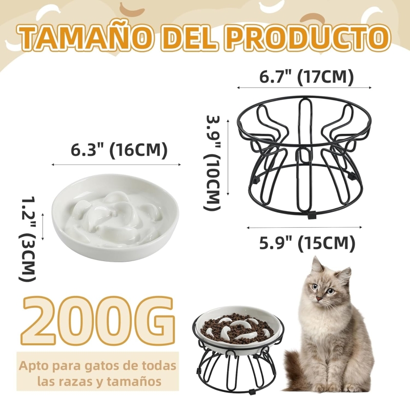 Comedero gato antivoracidad elevado con soporte metálico antideslizante - vista 3