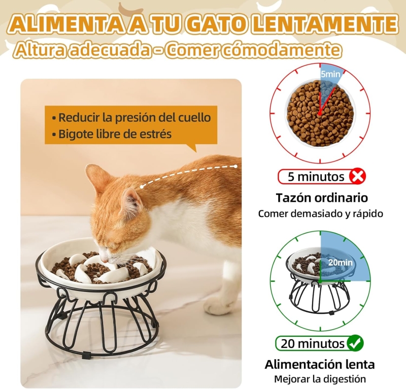 Comedero gato antivoracidad elevado con soporte metálico antideslizante - característica 4