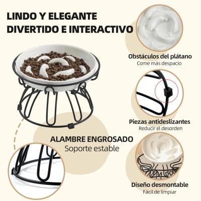 Comedero gato antivoracidad elevado con soporte metálico antideslizante - imagen 5
