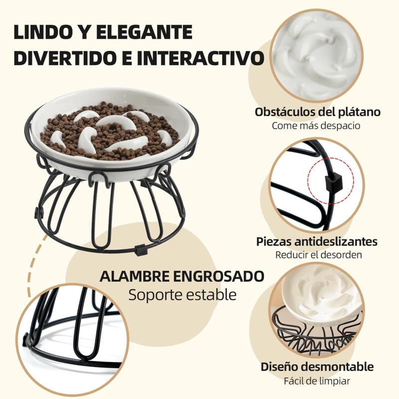 Comedero gato antivoracidad elevado con soporte metálico antideslizante - imagen 5
