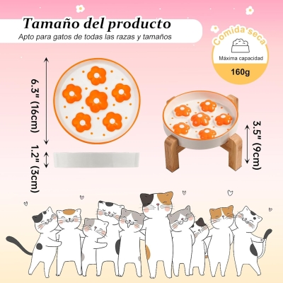 Comedero para gato antivoracidad elevado con soporte de bambú antideslizante - vista 3