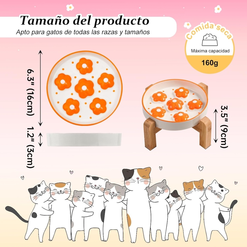 Comedero para gato antivoracidad elevado con soporte de bambú antideslizante - vista 3