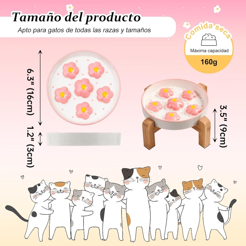 Comedero para gato antivoracidad elevado con soporte de bambú antideslizante - vista 3