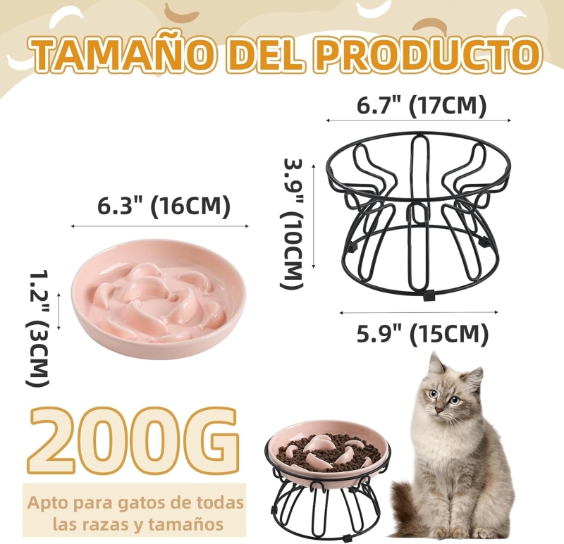 Comedero para gato antivoracidad elevado con soporte metálico antideslizante - vista 3