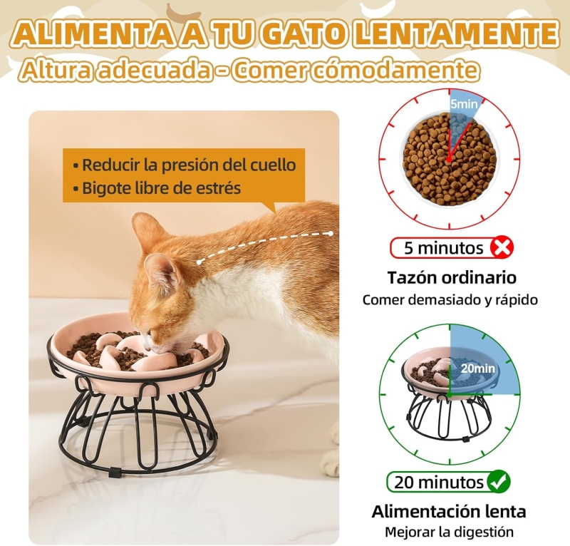 Comedero para gato antivoracidad elevado con soporte metálico antideslizante - característica 4