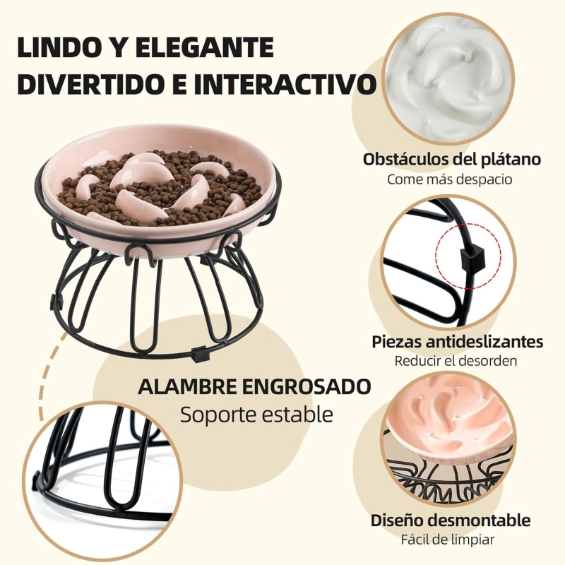 Comedero para gato antivoracidad elevado con soporte metálico antideslizante - imagen 5