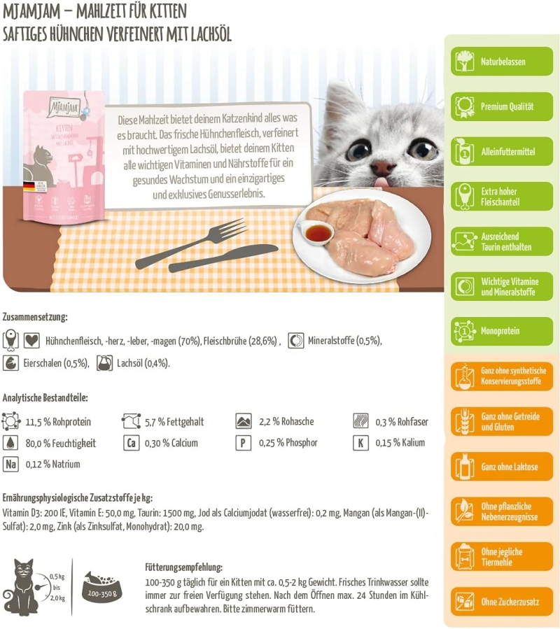 Comida húmeda premium para gatos MjAMjAM pollo y salmón sin cereales - característica 4