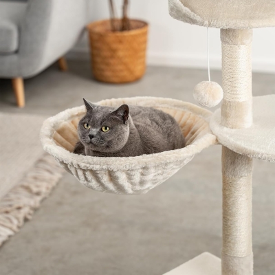 Hamaca felpa suave para gatos lionto beige 40 cm diámetro y 15 cm profundidad - vista 3