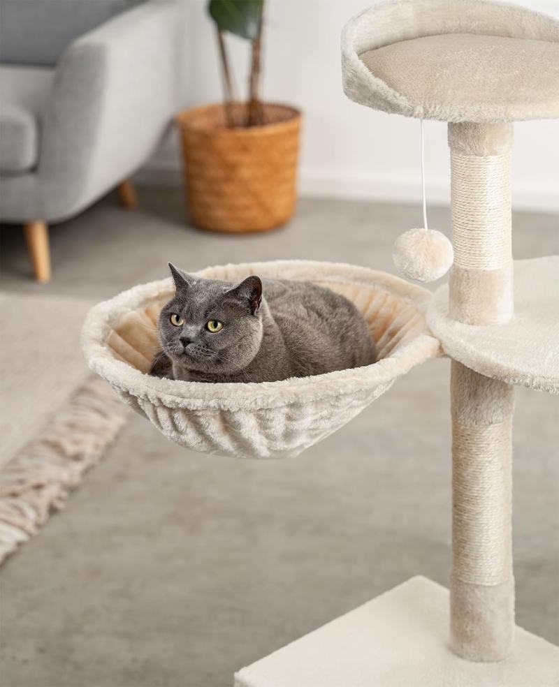 Hamaca felpa suave para gatos lionto beige 40 cm diámetro y 15 cm profundidad - vista 3